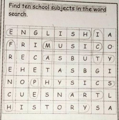 Find ten school items in a crossword puzzle