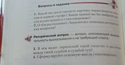 , Лермонтов тучи надо ответить на 4 вопроса