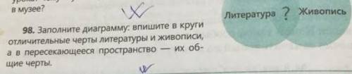 заполните диаграмму впишите в круги отличительные черты литературы и живописи, а в пересекающиеся пр