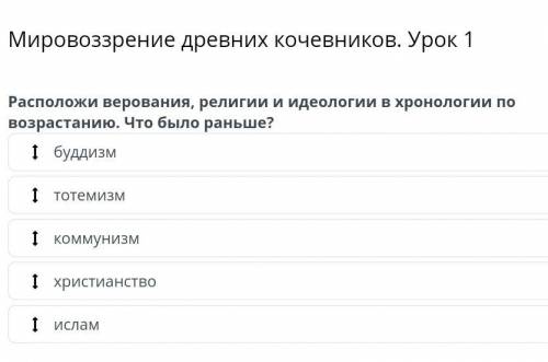 Расположи верования, религии и идеологии в хронологии по возрастанию? Что было раньше? Тотемизм Будд