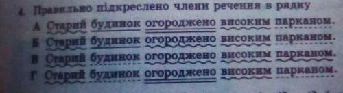 . Правильно підкреслено члени речення в рядку