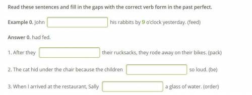 Read these sentences and fill in the gaps with the correct verb form in the past perfect.