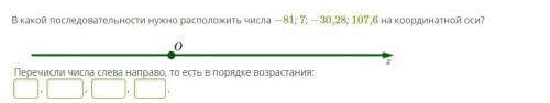 В какой последовательности нужно расположить числа −81; 7; −30,28; 107,6 на координатной оси? Перечи