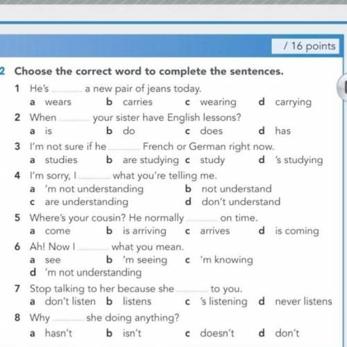 Choose the correct word to complete the sentences