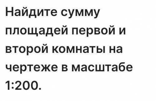 Найдите сумму площадей 1 и 2 комнаты на чертеже в масштабе