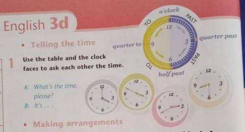 o'clock PAST TO English 3d 12 quarter past • Telling the time 9. quarter to Use the table and the cl