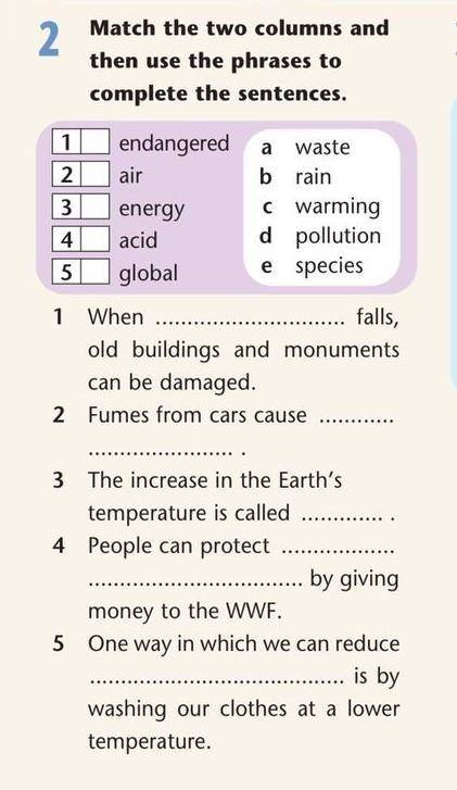 1 When falls, old buildings and monuments can be damaged. 5 One way in which we can reduce is by wa