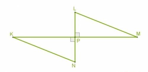 Два перпендикулярных отрезка KM и LN пересекаются в общей серединной точке P.Какой величины∡ N и ∡ K
