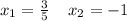 x_{1} = \frac{3}{5} \: \: \: \: \: x_{2} = - 1