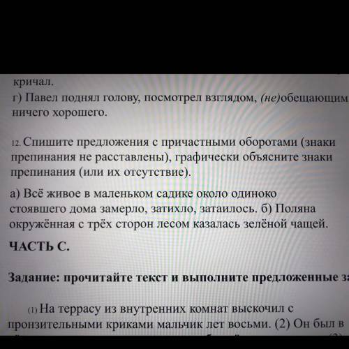 ‼️ 12. Спишите предложения с причастными оборотами (знаки препинания не расставлены),графически объя