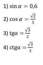 По значению одной из тригонометрических функций найдите значение остальных трёх: