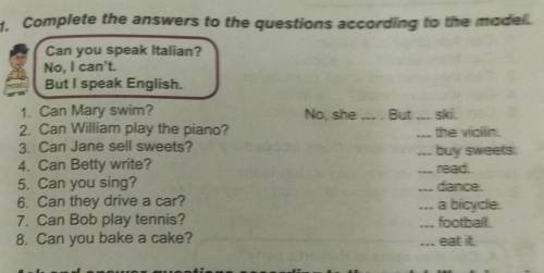 Complete the answers to the questions according to the model. Can you speak Italian? No, I can't. Bu