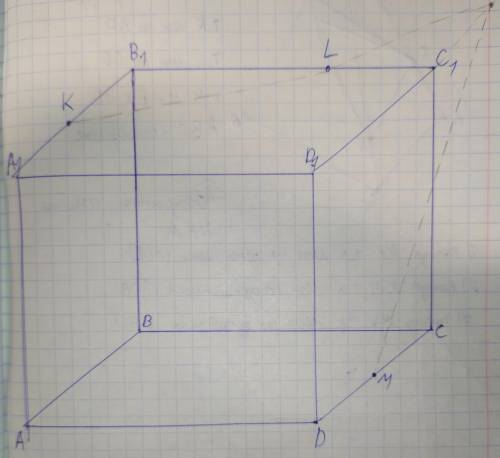 построить сечение параллелепипеда плоскостью KLM (на фото то до чего сам додумался)