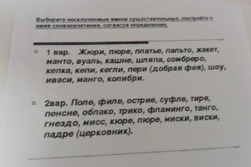 Выберите несклоняемые имена существительные, постройте с ними словосочетания. согласуя определение.