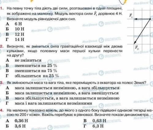 1. На певну точку тіла діють дві сили, розташовані в одній площині, як зображено на малюнку. Модуль
