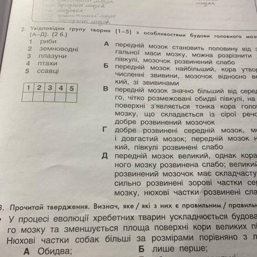 Діяль- діяльності Ан уважа- г). Пере- ponunt moyok аладані на ав 2. Увідповідни групу тварин (1-5) з