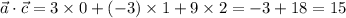 \vec a\cdot \vec c=3\times0+(-3)\times1+9\times2=-3+18=15