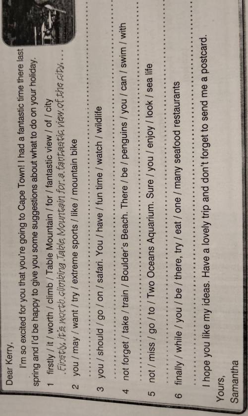 Kerry, your pen friend, is about to go to Cape Town in Africa. You went there last spring. Use the p