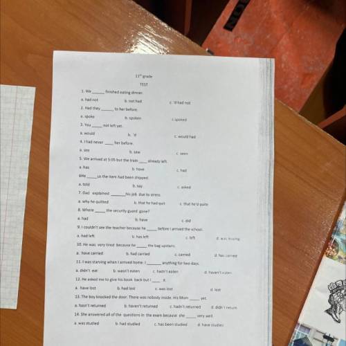 TEST 1. We finished eating dinner. a. had not b. not had c.'d had not 2. Had they to her before. a.
