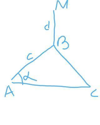 через вершину кута B трикутника ABC проведено перпендикуляр MB до його площини. знайдіть відстань ві
