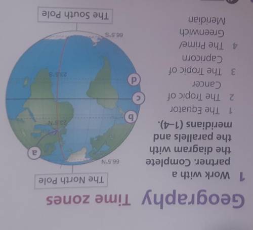 1 Work with a partner. Complete the diagram with the parallels and meridians (1-4). 1 The Equator 2