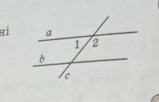 Як називаються кути 1 і 2, зображені на рисунку? a А Внутрішні односторонні Б Відповідні В Вертикаль