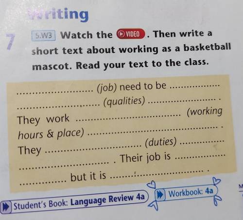 7 Writing 5.W3 Watch the VIDEO. Then write a short text about working as a basketball mascot. Read y