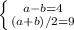 \left \{ {{a-b=4} \atop {(a+b)/2=9}} \right.