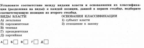 Установите соответствие между видами власти и основаниями их классификации (разделения на виды): к к