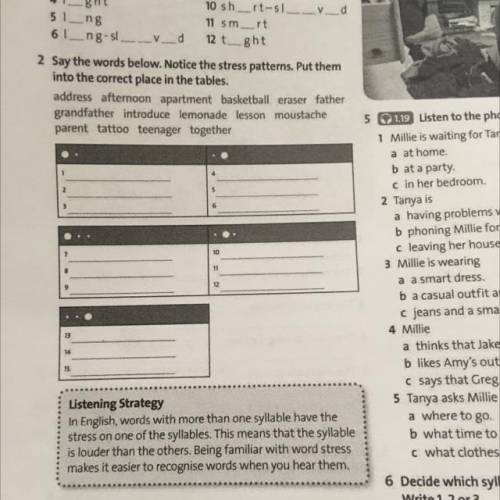 2 Say the words below. Notice the stress patterns. Put them into the correct place in the tables. ad