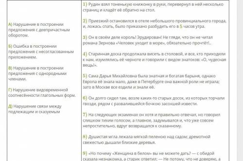 Установи соответствие между грамматическими ошибками и предложениями, в которых они допущены: к кажд