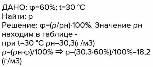 При температурі 30˚С відносна вологість повітря становить 60%Яку абсолютну вологість має повітря?