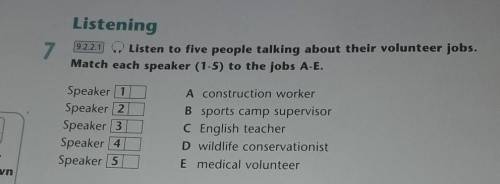 7 Listening 9.2.2.1 Listen to five people talking about their volunteer jobs. Match each speaker (1-