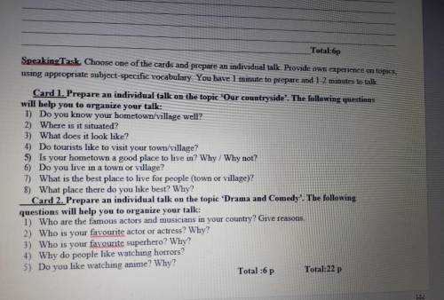 SpeakingTask. Choose one of the cards and prepare an individual talk. Provide out aperience on topic