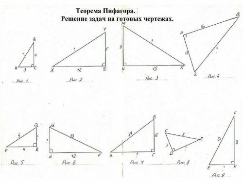 Теорема Пифагора. Решение задач на готовых чертежах