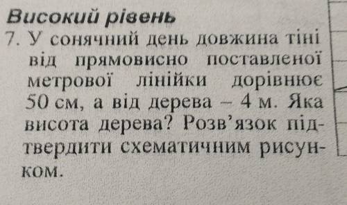 Високий рівень 7. У сонячний день довжина тіні від прямовисно поставленої метрової лінійки дорівнює