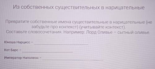 Пример : Лорд Оливье — сытный оливье Задание : Юноша Нарцисс —Кот Барс —Император Наполеон —