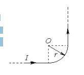 По бесконечно длинному прямому проводу, изогнутому так, как это показано на рисунке, течет токI = 50