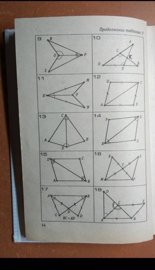 , номер 10 и 17 с полным решением. задание: найти пары равных трекгольников и докажите из равенство.