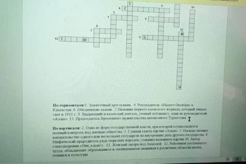 По горизонтали:1 3 киточный крестьянин 4. Руководител го Октября в Капакстан 6 Обеднешне казахи 7 На