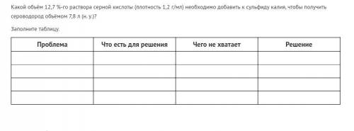 В ТАБЛИЦЕЙ Какой объём 12,7 %-го раствора серной кислоты (плотность 1,2 г/мл) необходимо добавить к