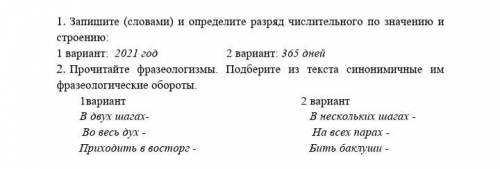 1. Запишите (словами) и определите разряд числительного по значению и строению 1 вариант: 2021 год 2