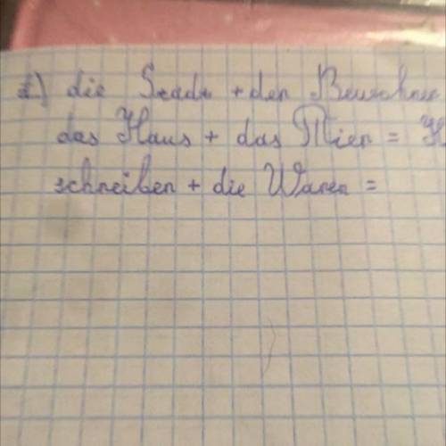 Образуйте сложные слова: 1.die Stadt+der Bewohner= 2.das Haus+das Tier= 3.schreiben+die Waren 4.kauf