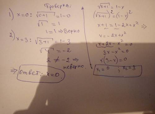 Корень x+1=1-x дайте ответ