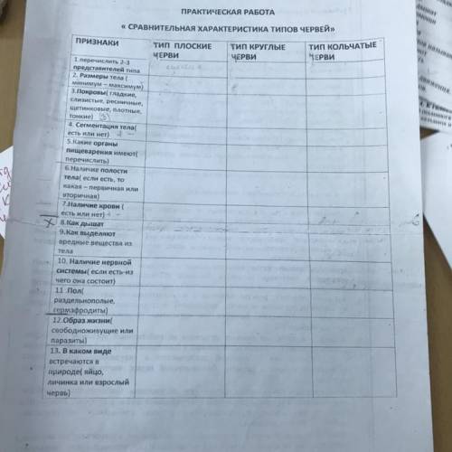 Помагитеее решить тип плоские черви круглые и кольчатые