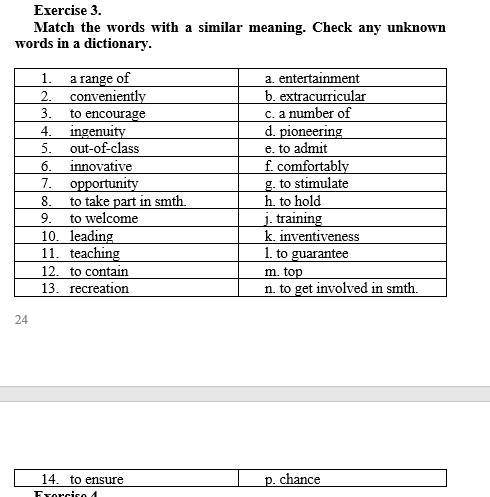 Match the words with a similar meaning. Check any unknown words in a dictionary.