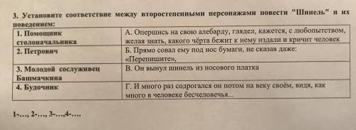 Установите соответствие между второстепенными персонажами повести «Шинель» и их поведением