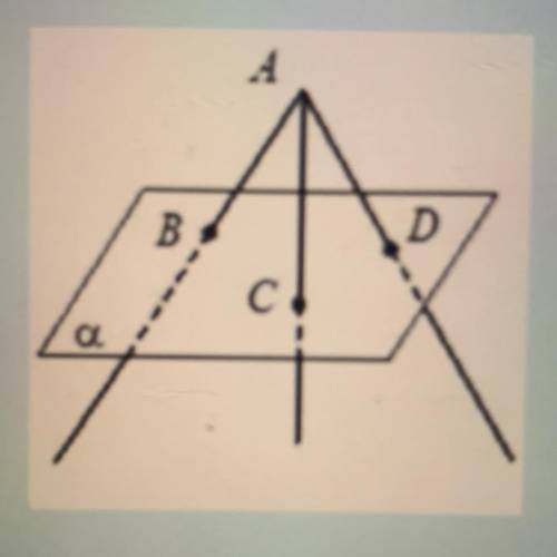 Точка А лежить поза площиною а, точки B, CiD належать площині а. Користуючись зображенням укажіть лі