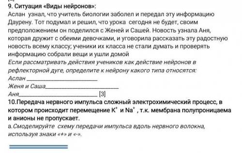 Ситуация «Виды нейронов»:класс вообще 9, но задание 10-11 класса