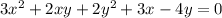 3x^{2} +2xy+2y^{2} +3x-4y=0